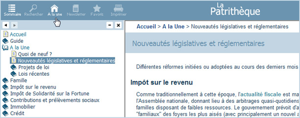 La Patrith�que : � la une, l'actualit� patrimoniale r�cente